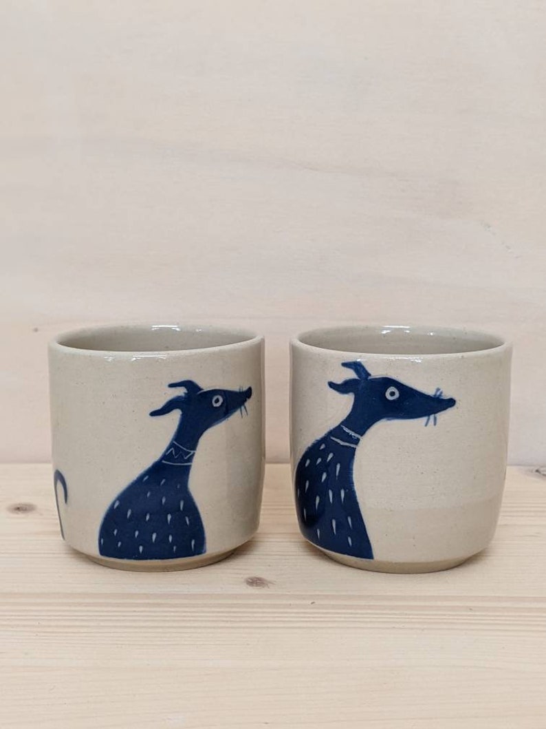 Espresso cup with whippet dog illustration, Italian greyhound, greyhound, hand painted sgraffito, ready to ship image 6