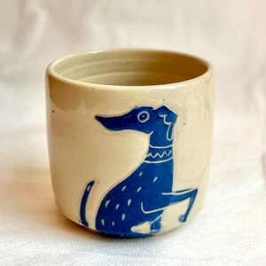 Hand-Painted Whippet Espresso Cup: Sgraffito Ceramic Coffee Cup image 3