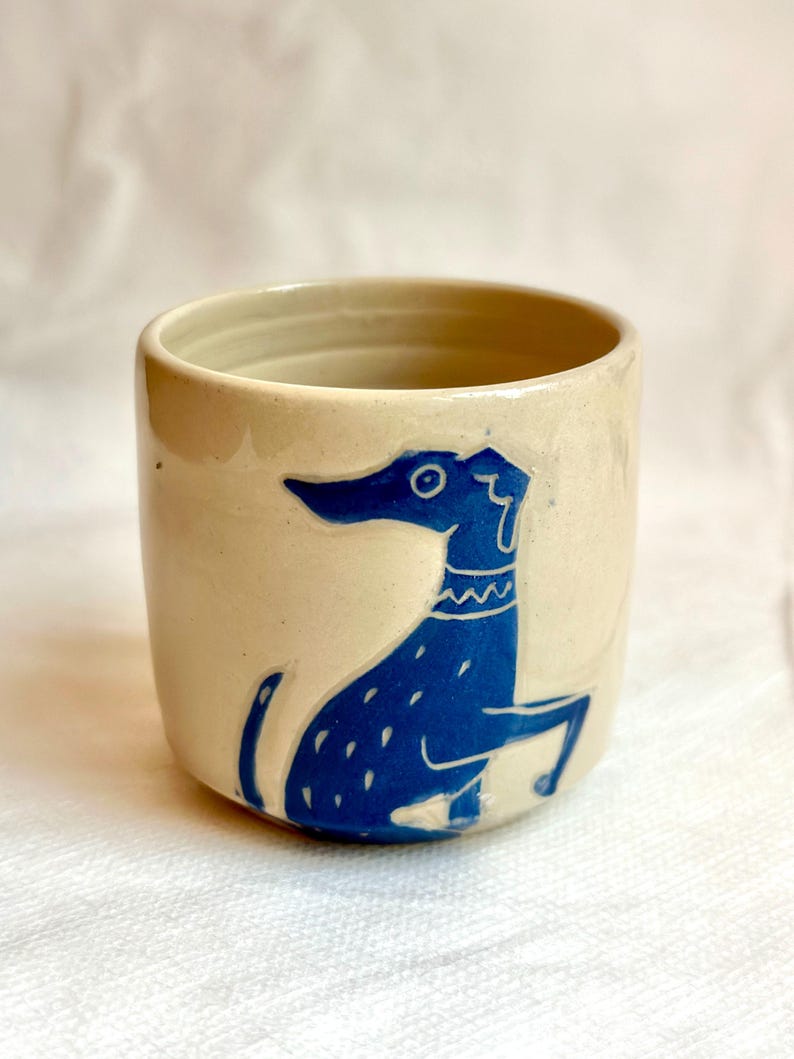 Hand-Painted Whippet Espresso Cup: Sgraffito Ceramic Coffee Cup image 3