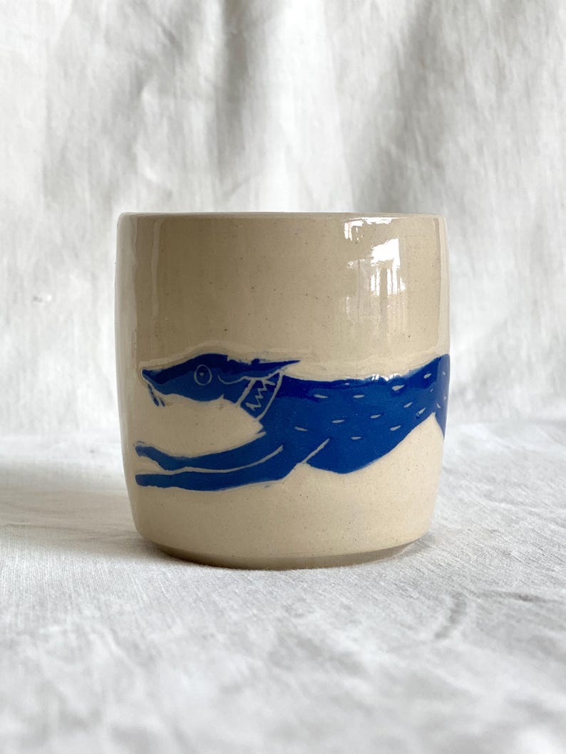 Hand-Painted Whippet Espresso Cup: Sgraffito Ceramic Coffee Cup image 8