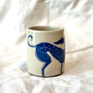 Hand-Painted Whippet Espresso Cup: Sgraffito Ceramic Coffee Cup image 2