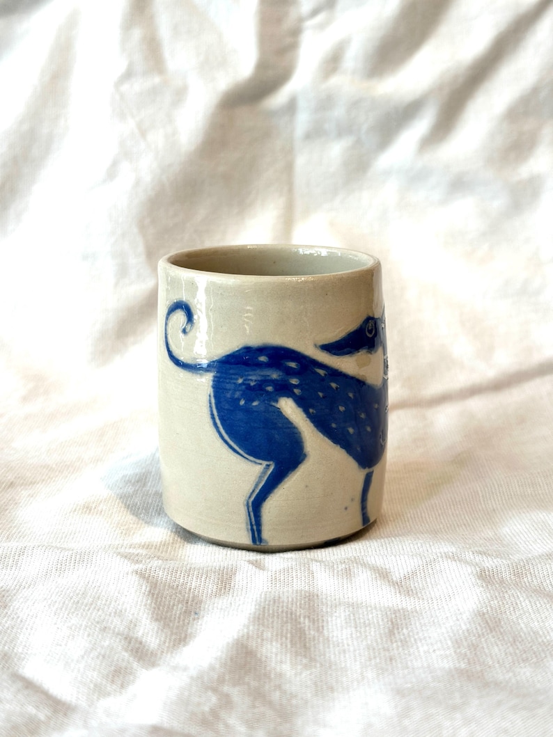 Hand-Painted Whippet Espresso Cup: Sgraffito Ceramic Coffee Cup image 2