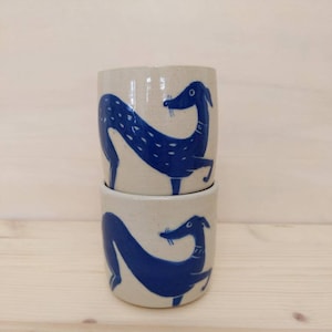 Espresso cup with whippet dog illustration, Italian greyhound, greyhound, hand painted sgraffito, ready to ship image 3