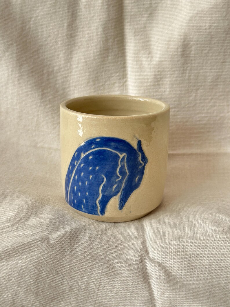 Hand-Painted Whippet Espresso Cup: Sgraffito Ceramic Coffee Cup image 4