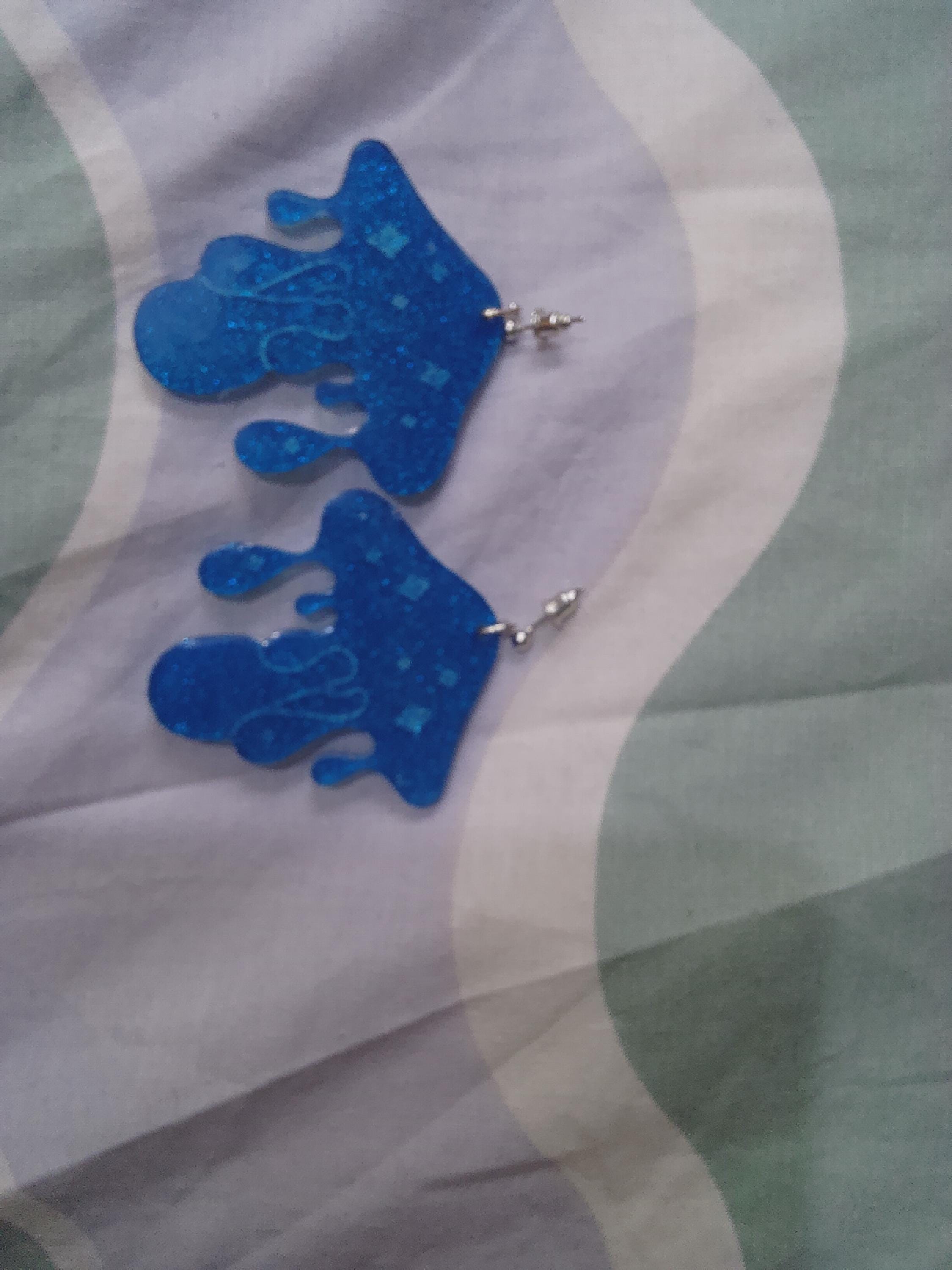 Dripping Star Earrings | Blue Glitter Celestial Earrings | Moon & Mushroom Statement Earrings | Fantasy Aesthetic Jewelry | Handmade Gift - Thumbnail 4