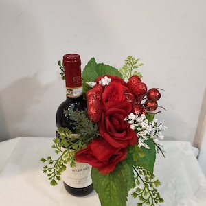 Wine flower arrangement, Wine bottle flower bouquet, bottle dress up, gift wrap wine bottle, creative gift, hostess gift
