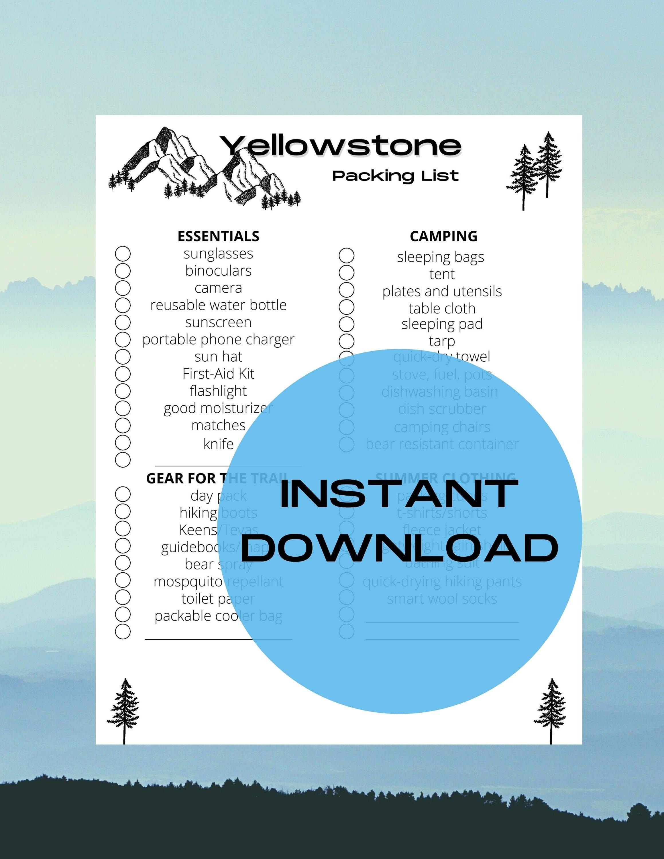 Yellowstone National Park Packing ListSummer and Winter Etsy