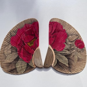 Korean Traditional Fan with Flowers Original PaintingㅣShell-shaped paper hand fansㅣLuxury wall art decorㅣKorea Fan