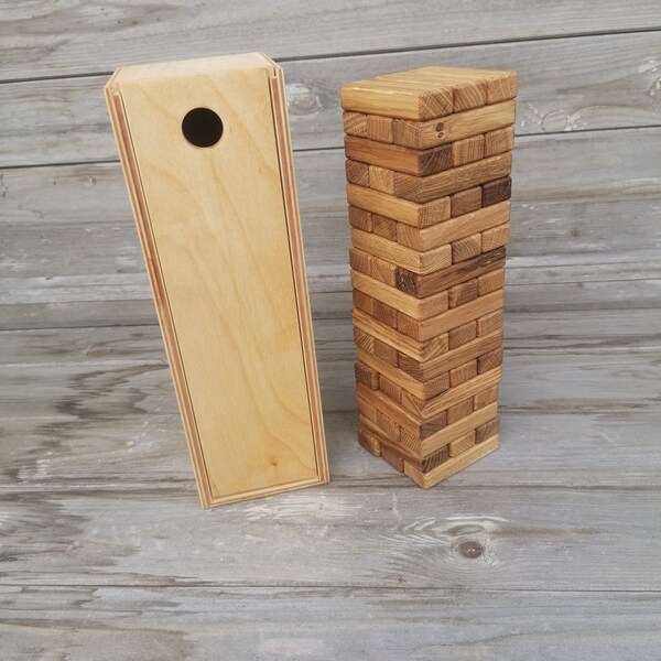 Trommelspiel aus Holz, Turmspiel aus Holz, Holzbausteine; Hochzeitsspiel; Blöcke im Jenga-Stil; Bausteine, Hochzeitsgeschenk