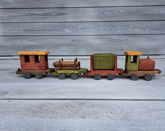 Handmade wooden toy train set,