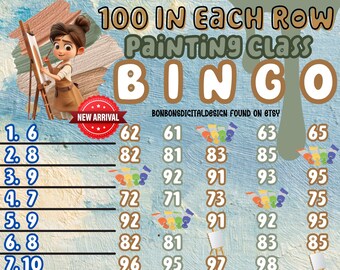 100 In Each Row PYP Pro WTA Painting Class 15 Line Bingo Board , Small Pro Bingo