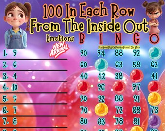 100 In Each Row PYP Pro WTA Emotions 15 Line Bingo Board , Small Pro Bingo