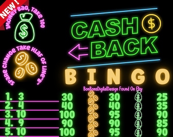 100 In Each Row PYP Cash Back Neon Glow 15 Line Bingo Board , Small Profit Bingo