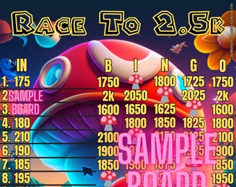 Race To 2.5k HR PYP 15 Line Bingo Board, WTA Bingo Board