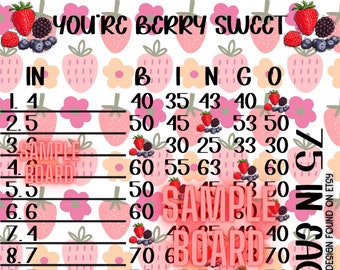 75 In Each Row Youre Berry Sweet 15 Line Bingo Board, PYP Bingo Board, Valentines Bingo