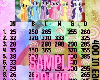 Pony 400 In Each Row WTA 15 Line Bingo Board, PYP Bingo Boards