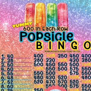 Popsicle 600 In Each Row Profit PYP HR 15 Line Bingo Board