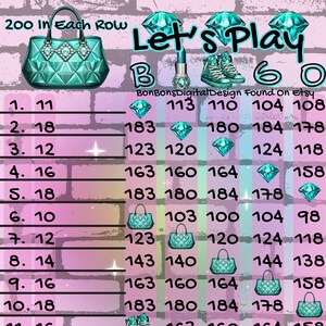 200 PYP Small Profit WTA rainbow diamond 15 Line Bingo Board , 200 In Each Row Bingo