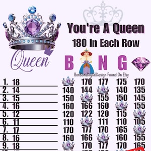 180 Pro PYP WTA Youre A Queen 15 Line Bingo Board, 180 dans chaque rangée Bingo