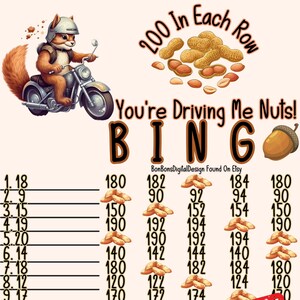 200 PYP Small Profit WTA Driving Me Nuts 15 Line Bingo Board , 200 In Each Row Bingo
