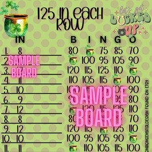 Lucked Up WTA 125 In Every Row 15 Line Bingo Board, PYP Bingo Board, St Patricks Day Bingo Board