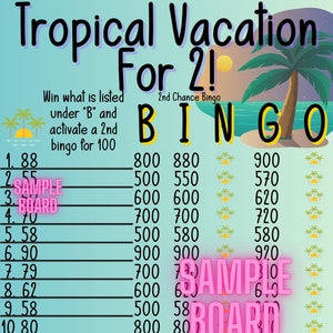 Tropical Urlaub 2nd Chance BNO 15 Line Bingo Brett, 2nd Chance Bingo, WTA PYP Bingo