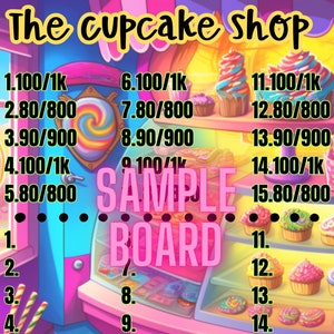 The Cupcake Shop  High Roller PYP 15 Line Bingo Board, Pick Your Pay Bingo Board
