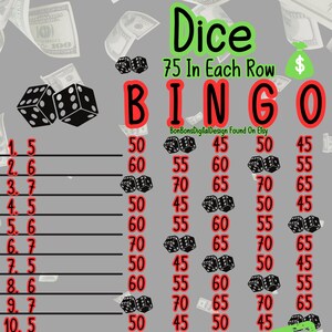 75 dés PYP WTA Small Profit de chaque rangée, 15 lignes de bingo