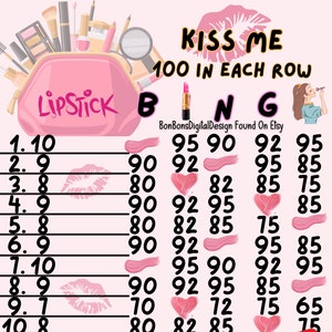 100 planches de bingo-test WTA Kiss Me, 15 lignes