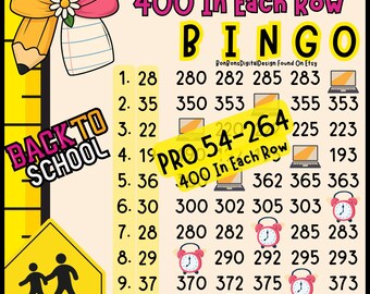 400 In Each Row Small Profit PYP WTA Back To School 15 Line Bingo Board