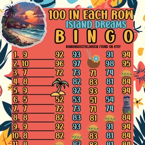 100 planches de bingo-test PYP Pro WTA Island Dreams 15 lignes de ligne, petit pro bingo