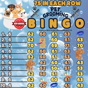 75 en cada fila Dog Grooming WTA PYP Pro Tablero de bingo WTA de 15 líneas, bajo en bingo