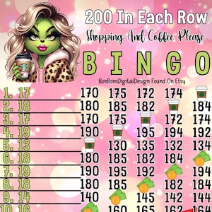 200 PYP Profit WTA Coffee 15 Line Bingo Board , 200 In Each Row Bingo , Holiday Christmas Bingo Boards