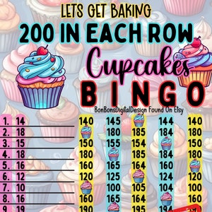 Planche de bingo de 15 lignes PYP Pro WTA Cupcakes, 200 rangées de bingo