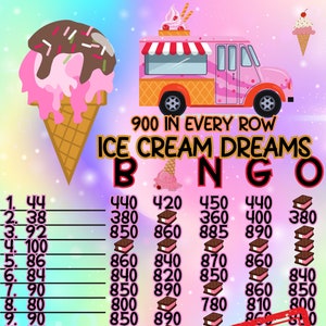 Ice Cream Dreams 900 In Each Row PYP HR  Profit 15 Line Bingo Board