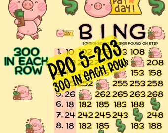 New 300 In Each Row Profit PYP HR 15 Line Bingo Board, Cute 15 line Bingo, Pig Bingo
