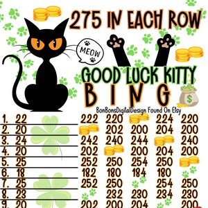 Tablero de bingo de 15 líneas GoodLuck Kitty de WTA para pequeñas ganancias del PYP, 275 en cada fila
