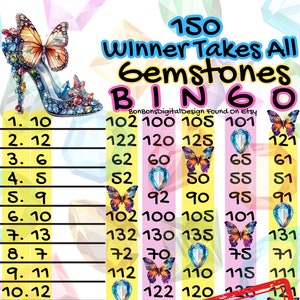 150 In Each Row WTA PYP Gemstones 15 Line Bingo Board , WTA Bingo Board