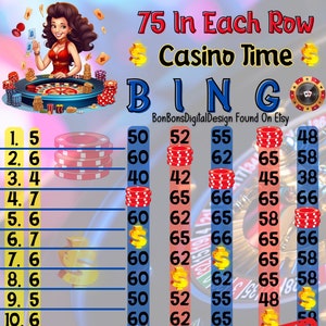 75 in each row WTA PYP Profit Casino Time 15 Line Bingo Board