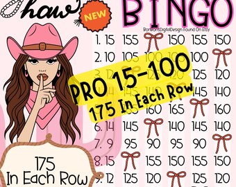 Summer Country 200 In Each Row Profit PYP HR 15 Line Bingo Board, Cowgirl 15 line Bingo