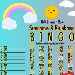 180 Pro PYP WTA Sunshine And Rainbows 15 Line Bingo Board, 180 In Every Row Bingo