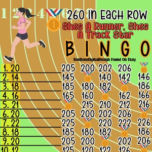 Petit panneau de bingo-test de la voie étoile 15 de la voie des coureurs WTA de 260 PYP, 260 lignes de bingo-test