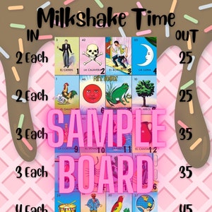 Milkshake Loteria Board, Custom Loteria, Bingo Boards, Mexican Bingo