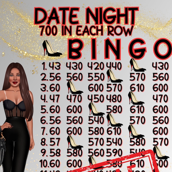 Date Night 700 PYP profit 15 Line Bingo Board, High Roller Bingo