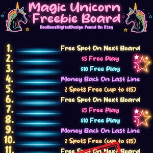 Magic Unicorn PYP Freebie Bingo Board, Customer Appreciation Bingo Board, Thank you Bingo