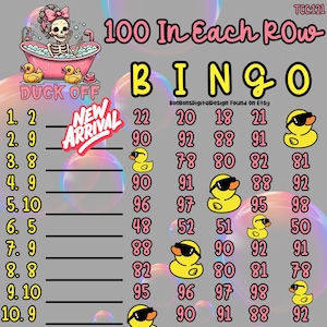 Tablero de bingo de 15 líneas "100 In Each Row Pro PYP WTA Duck", bingo divertido y con humor
