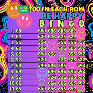 Bingo Ranges Be Happy 700 in Each Row 15 Line Bingo Board, 700 PYP PRO WTA Bingo ...