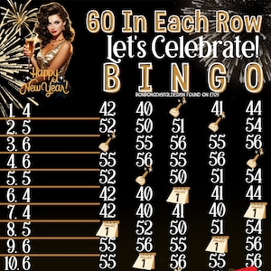 PYP pro WTA Bingo , New Years Bingo, 60 In Each Row, Low Bingo