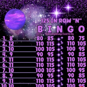 PYP pro WTA 15 Line Bingo Board , 125 In Each Row Purple Sky Bingo
