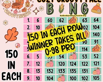 150 In Each Row WTA PYP Fall 15 Line Bingo Board , Holiday Thanksgiving Bingo, Winner Takes All, Fall Time